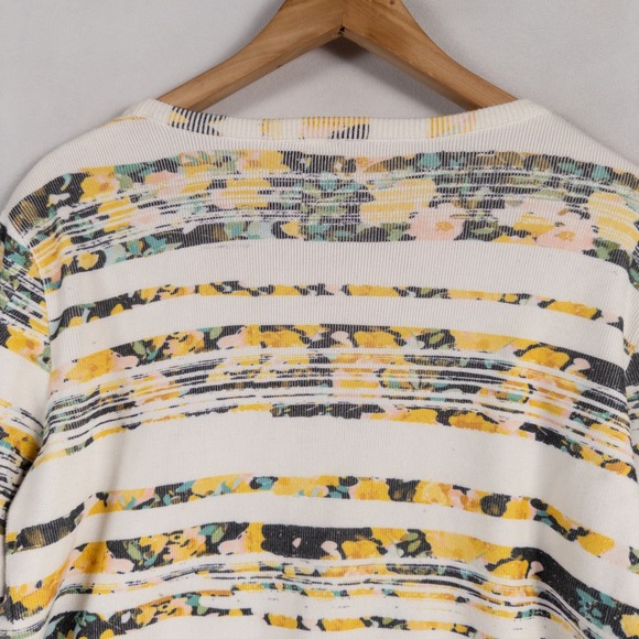 Moth Anthropologie Cardigan Sweater Womens Sz Large Multicolor Floral Stripe Zip - Picture 6 of 11